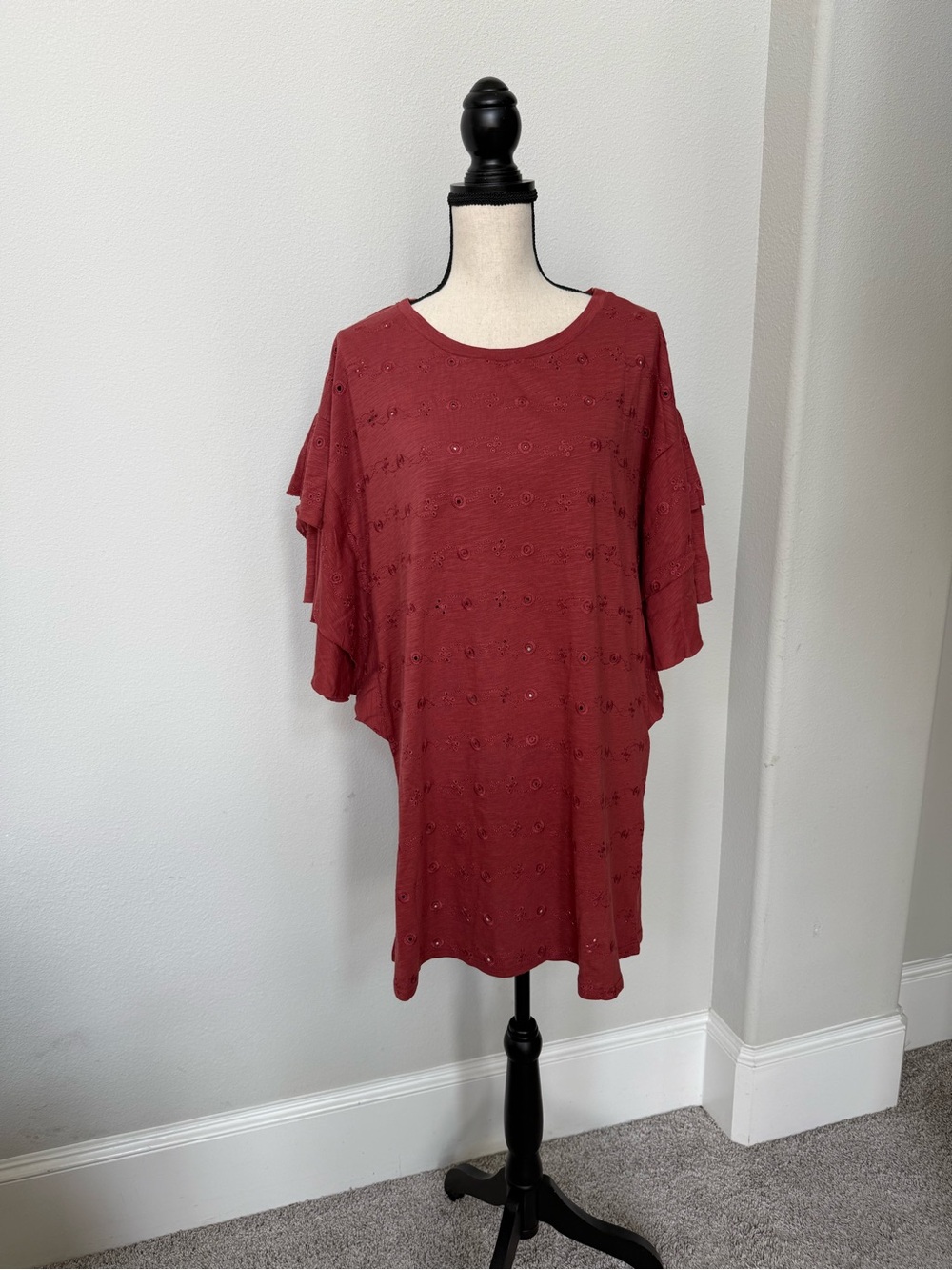 Umgee Rust Layered Bell Sleeve Embroidered Shift Dress